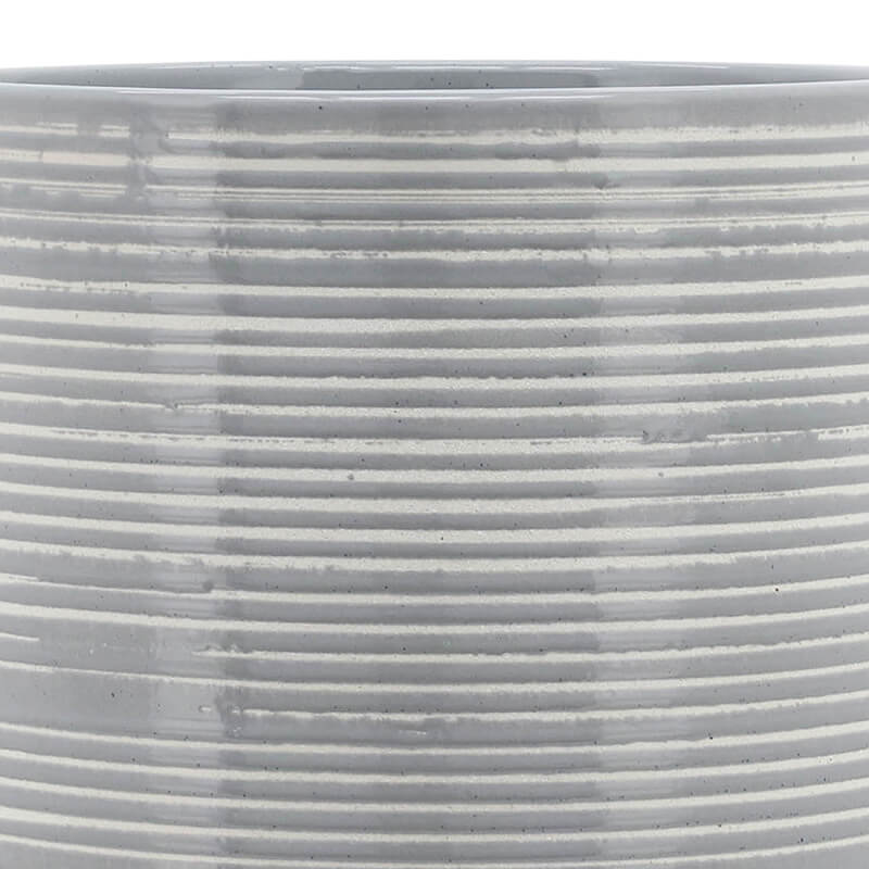 10" Gray Ceramic Planter On Wooden Stand