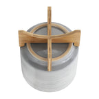 10" Gray Ceramic Planter On Wooden Stand