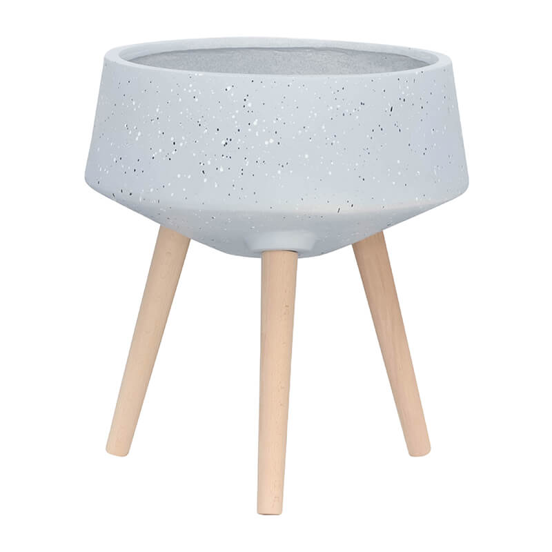 11/15" Gray Terrazzo Planters with Wood Legs - Set of 2