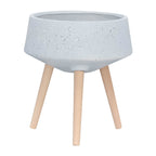 11/15" Gray Terrazzo Planters with Wood Legs - Set of 2