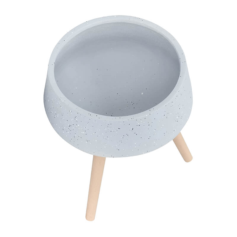 11/15" Gray Terrazzo Planters with Wood Legs - Set of 2