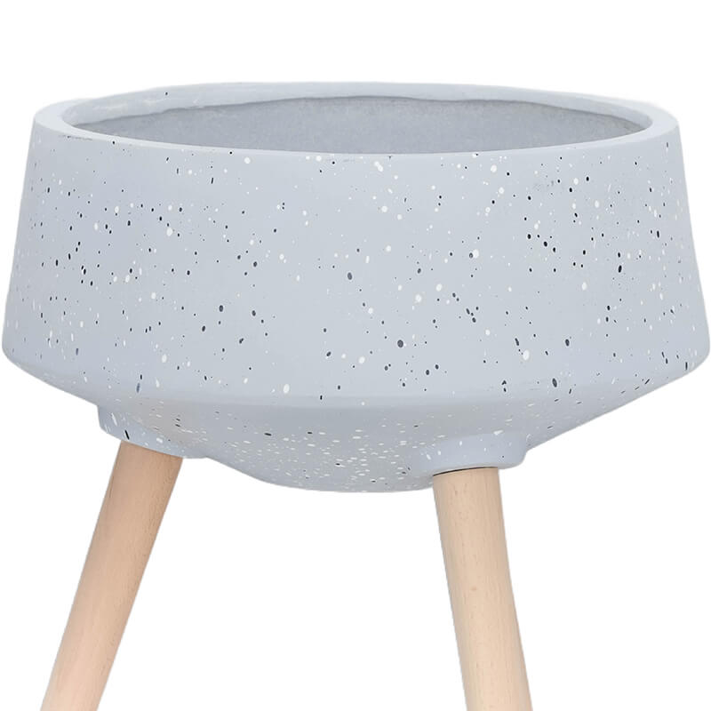 11/15" Gray Terrazzo Planters with Wood Legs - Set of 2