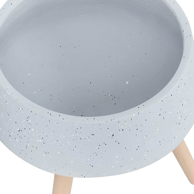 11/15" Gray Terrazzo Planters with Wood Legs - Set of 2