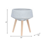 11/15" Gray Terrazzo Planters with Wood Legs - Set of 2