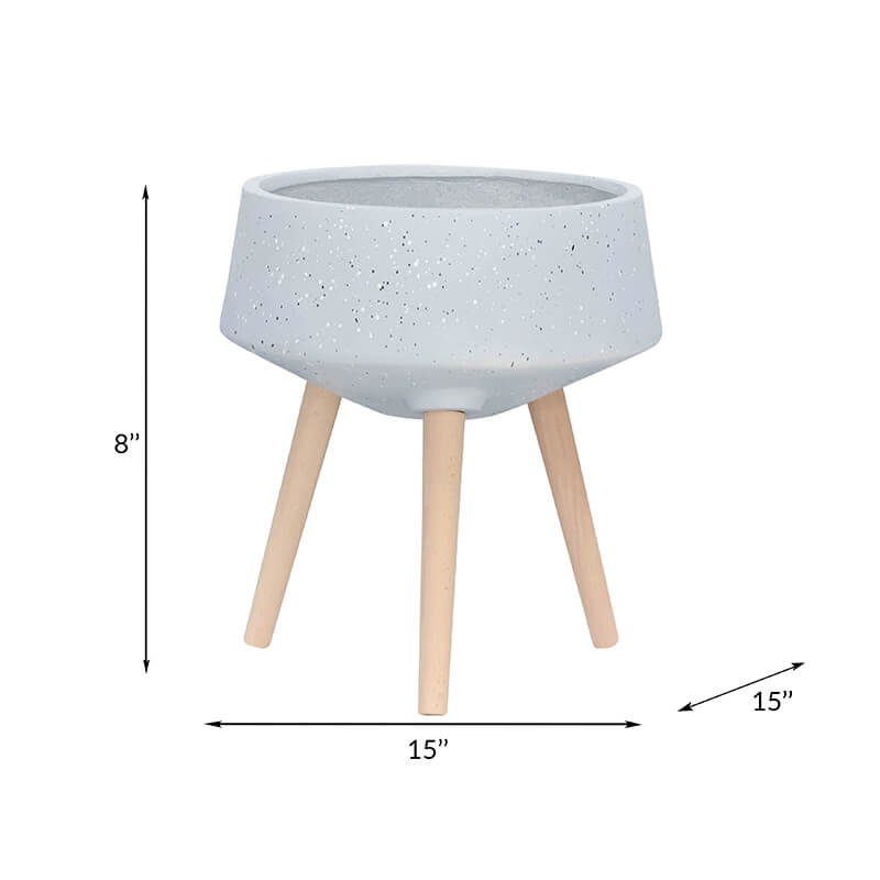 11/15" Gray Terrazzo Planters with Wood Legs - Set of 2