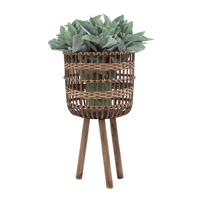 11/13/15" Brown Round Bamboo Planters with Tripod Stand - Set of 3