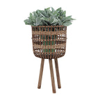 11/13/15" Brown Round Bamboo Planters with Tripod Stand - Set of 3
