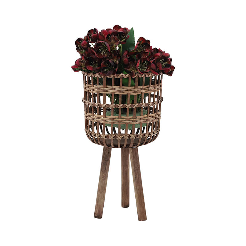 11/13/15" Brown Round Bamboo Planters with Tripod Stand - Set of 3