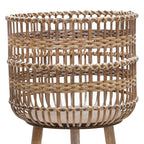 11/13/15" Brown Round Bamboo Planters with Tripod Stand - Set of 3