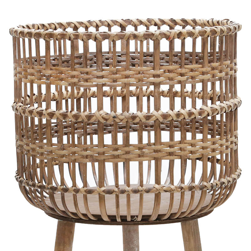 11/13/15" Brown Round Bamboo Planters with Tripod Stand - Set of 3