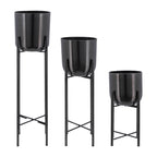 40/30/20" Black Metal Planters On Stand - Set Of 3