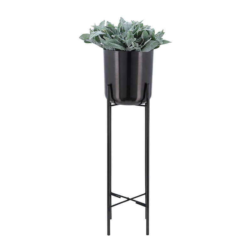 40/30/20" Black Metal Planters On Stand - Set Of 3