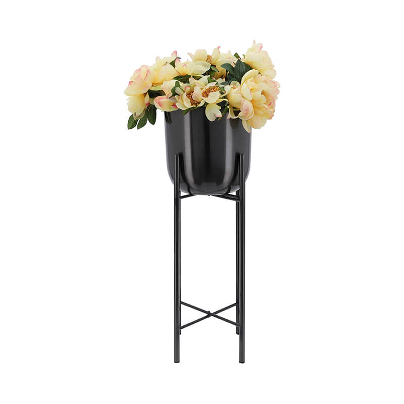40/30/20" Black Metal Planters On Stand - Set Of 3