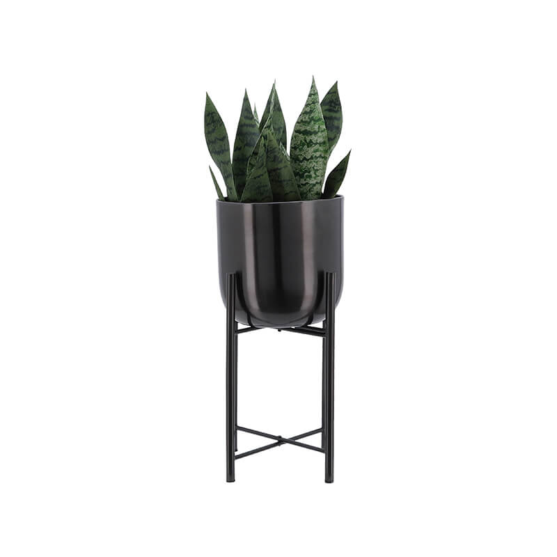 40/30/20" Black Metal Planters On Stand - Set Of 3