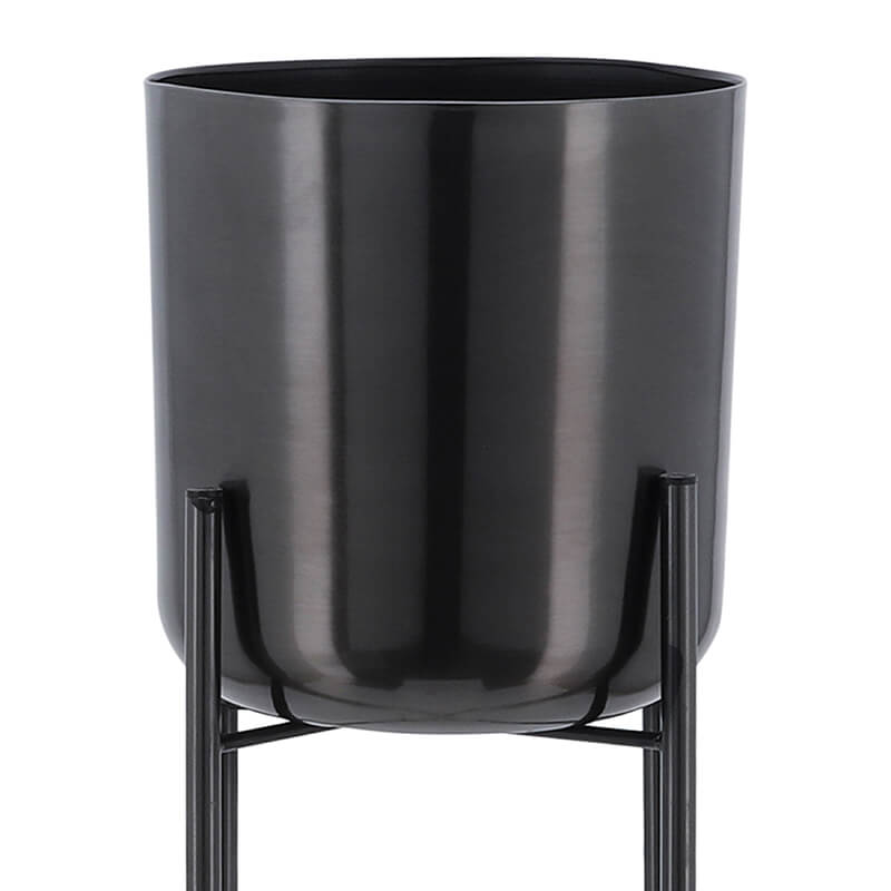 40/30/20" Black Metal Planters On Stand - Set Of 3