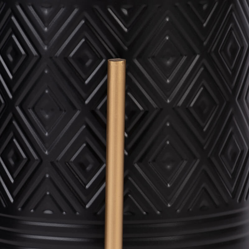 23" Black Aztec Planter On Metal Stand - Set of 2