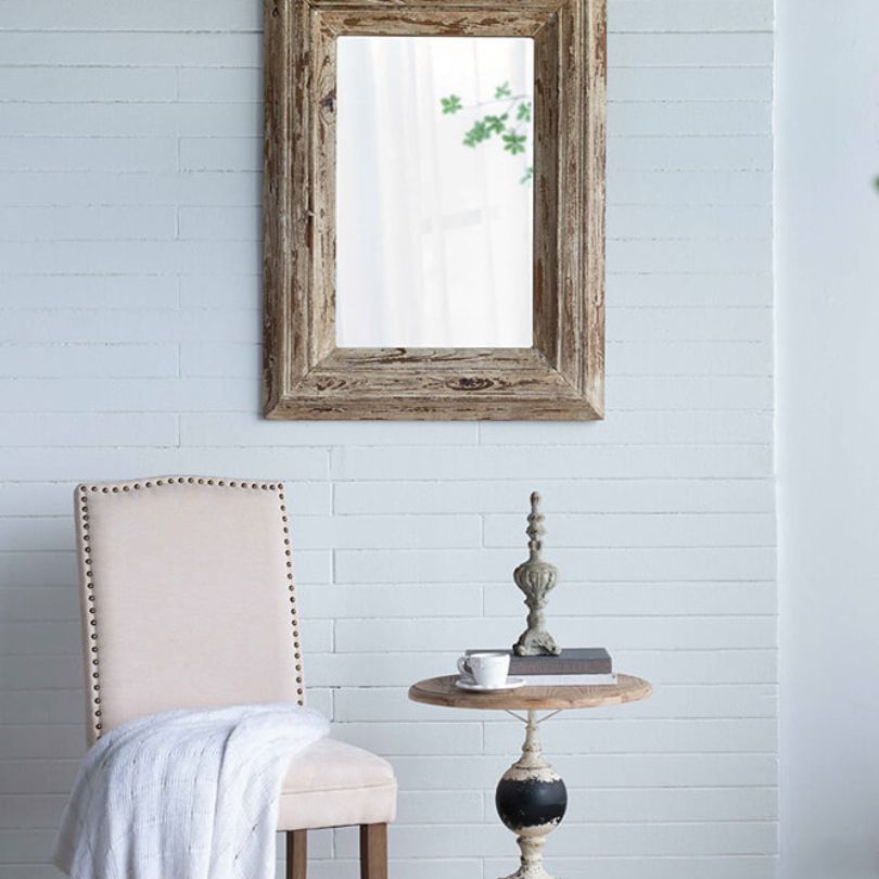 39" Full Length Rectangle Wall Mirror with Brown Distressed Wood Frame