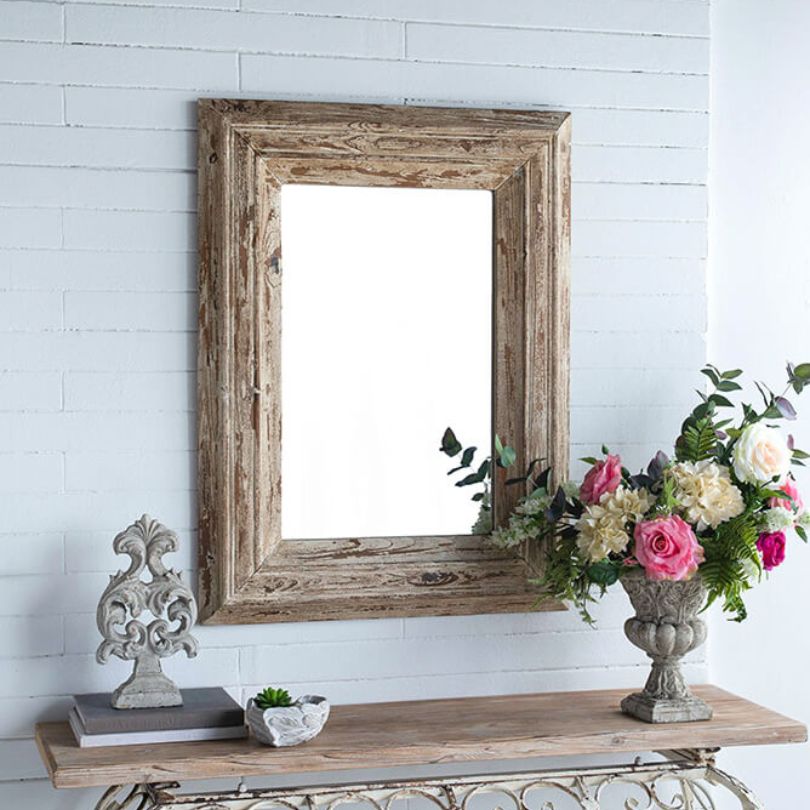 39" Full Length Rectangle Wall Mirror with Brown Distressed Wood Frame