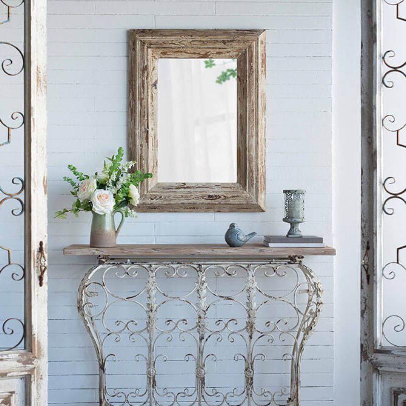 39" Full Length Rectangle Wall Mirror with Brown Distressed Wood Frame