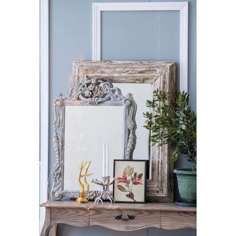 39" Full Length Rectangle Wall Mirror with Brown Distressed Wood Frame