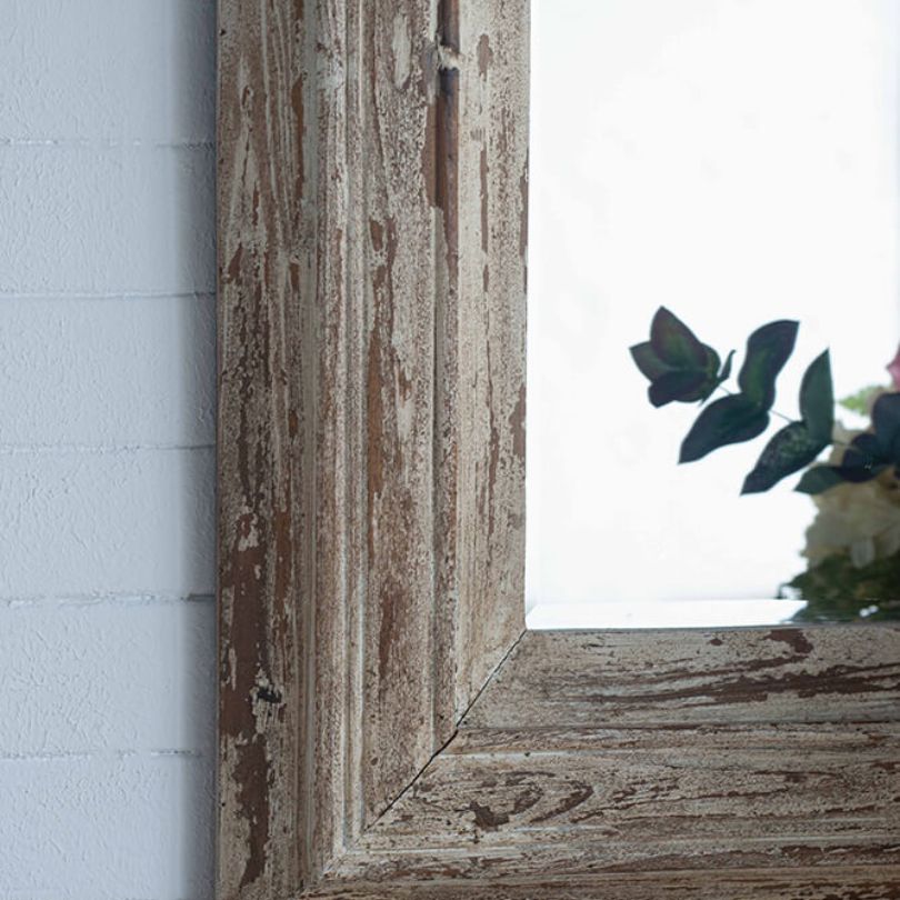 39" Full Length Rectangle Wall Mirror with Brown Distressed Wood Frame