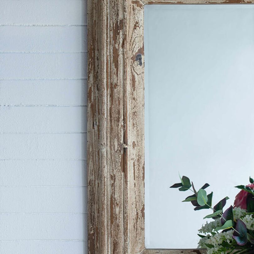 39" Full Length Rectangle Wall Mirror with Brown Distressed Wood Frame