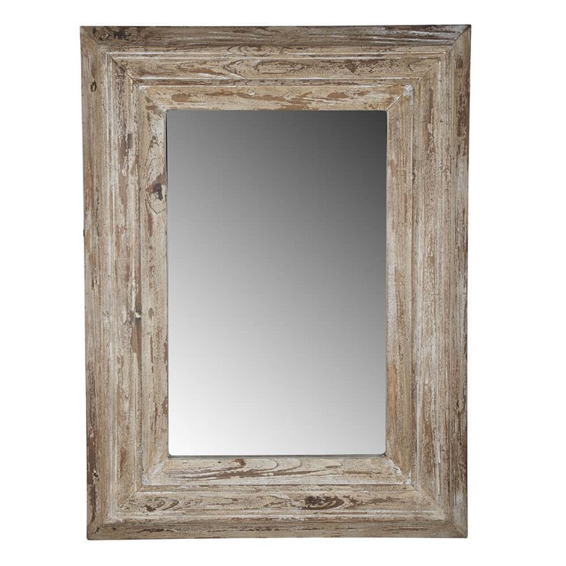 39" Full Length Rectangle Wall Mirror with Brown Distressed Wood Frame