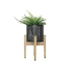 8/9/11" Black Metal Mesh Planters with Natural Wood Stand - Set of 3