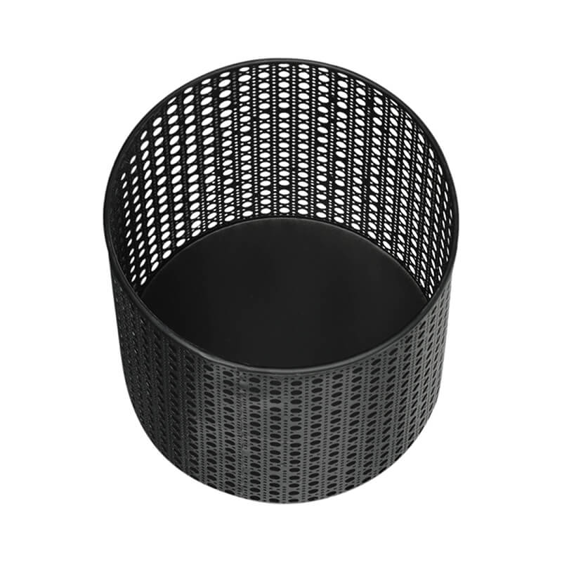 8/9/11" Black Metal Mesh Planters with Natural Wood Stand - Set of 3