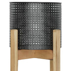 8/9/11" Black Metal Mesh Planters with Natural Wood Stand - Set of 3