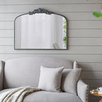 40" x 31" Arched Antique Wall Mirror with Baroque Carved Frame in Black