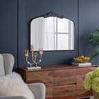 40" x 31" Arched Antique Wall Mirror with Baroque Carved Frame in Black