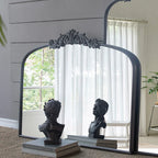 40" x 31" Arched Antique Wall Mirror with Baroque Carved Frame in Black