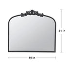 40" x 31" Arched Antique Wall Mirror with Baroque Carved Frame in Black