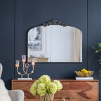 40" x 31" Arched Antique Wall Mirror with Baroque Carved Frame in Black