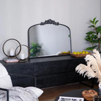40" x 31" Arched Antique Wall Mirror with Baroque Carved Frame in Black
