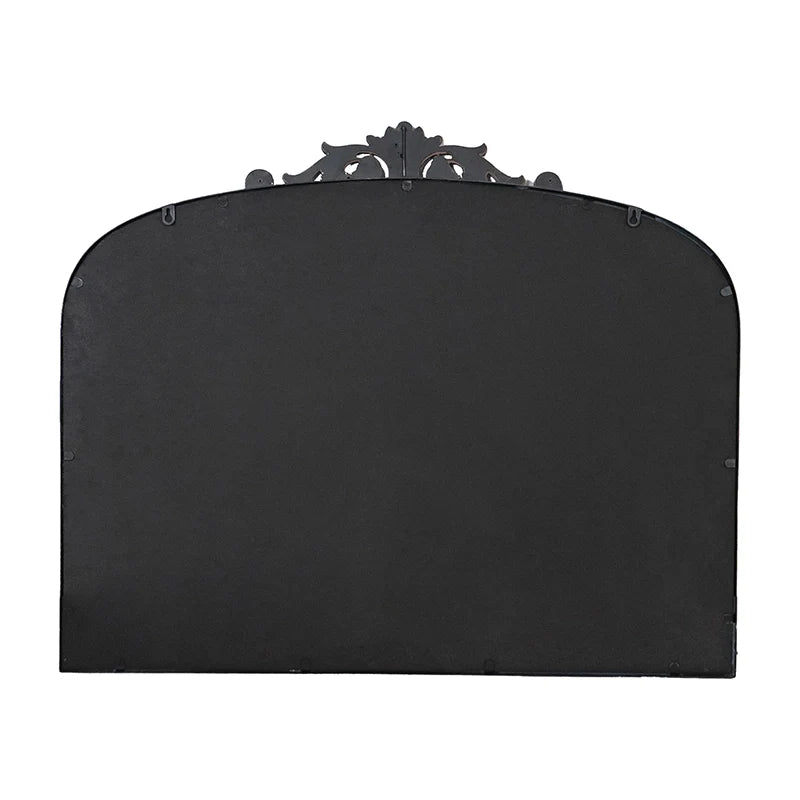 40" x 31" Arched Antique Wall Mirror with Baroque Carved Frame in Black