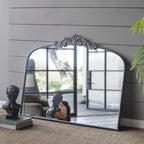 40" x 31" Arched Antique Wall Mirror with Baroque Carved Frame in Black