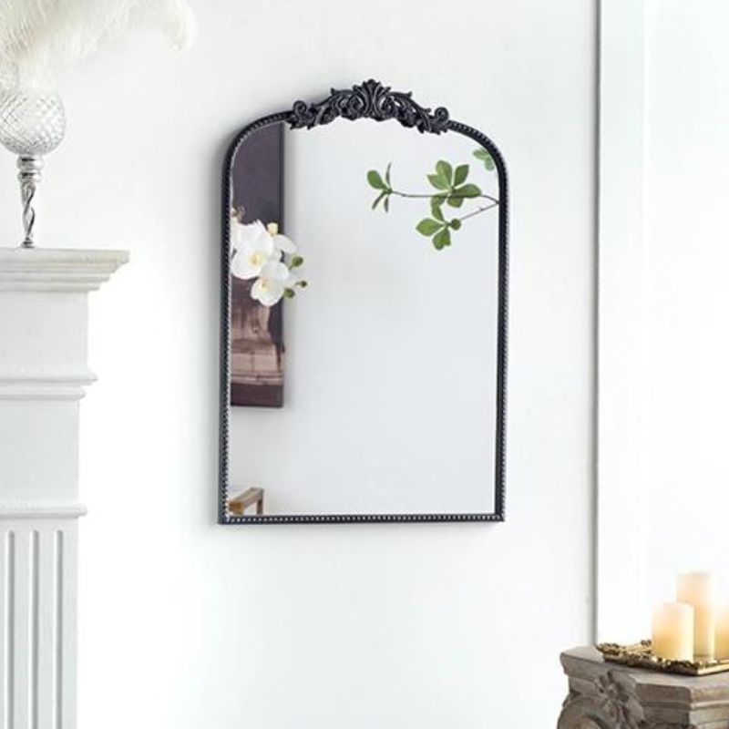 24" x 36" Black Antique Wall Mirror with Baroque Inspired Frame