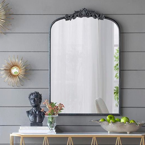 24" x 36" Black Antique Wall Mirror with Baroque Inspired Frame