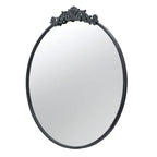 36" x 39" Black Round Antique Wall Mirror with Baroque Inspired Frame