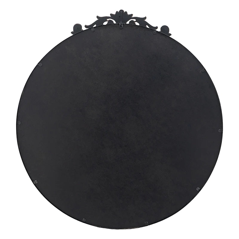 36" x 39" Black Round Antique Wall Mirror with Baroque Inspired Frame