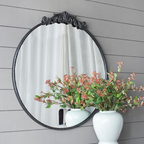 36" x 39" Black Round Antique Wall Mirror with Baroque Inspired Frame