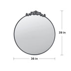 36" x 39" Black Round Antique Wall Mirror with Baroque Inspired Frame
