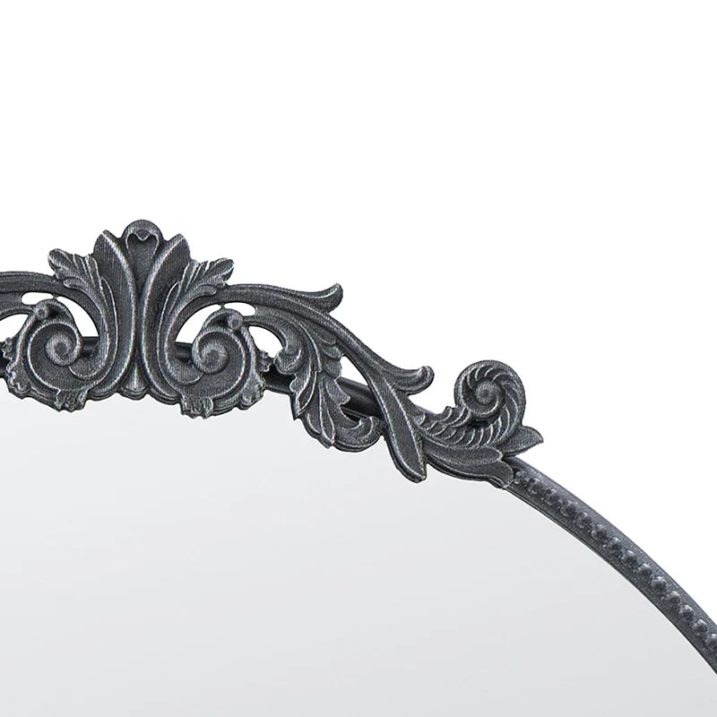 36" x 39" Black Round Antique Wall Mirror with Baroque Inspired Frame
