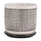 6" Gray Ceramic Planter with Mesh Design and Saucer