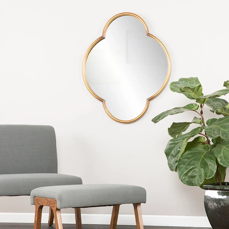 Modern Decorative Wavy Wall Mirror in Gold Frame - Four-Leaf Clover Shape