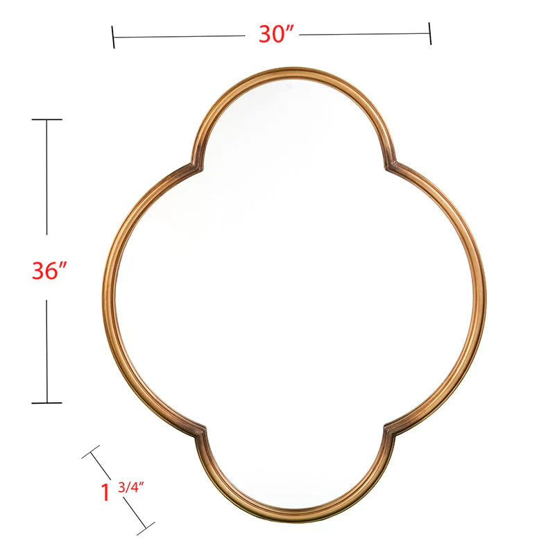 Modern Decorative Wavy Wall Mirror in Gold Frame - Four-Leaf Clover Shape