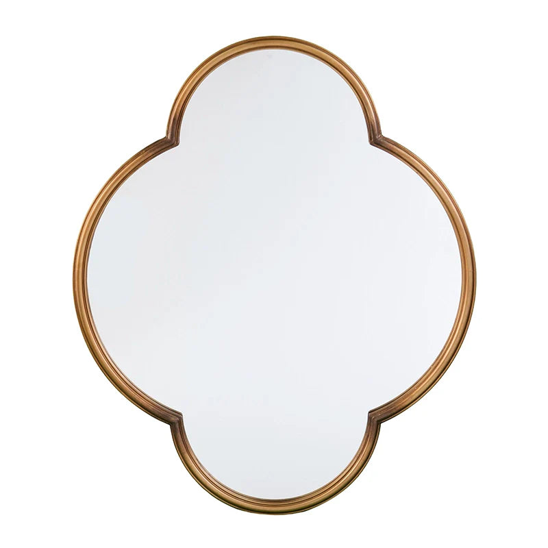 Modern Decorative Wavy Wall Mirror in Gold Frame - Four-Leaf Clover Shape