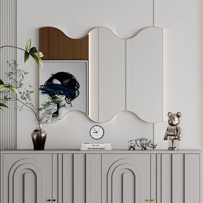 30 x 35 Inch Rectangular Wavy Wall Mirror in Gold Metal Frame